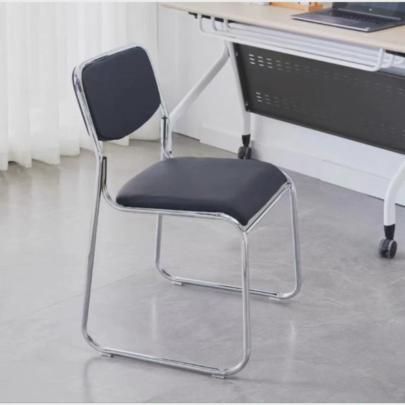 办公培训会议靠背皮叠可椅落洽谈椅钢脚网布职员餐椅宿舍家用