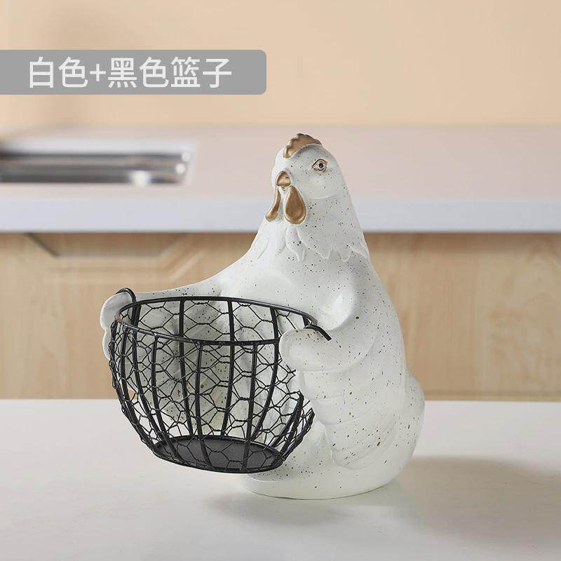 家用树脂彩绘母鸡鸡蛋篮新品厨房样板房装饰摆件创意收纳铁编篮子