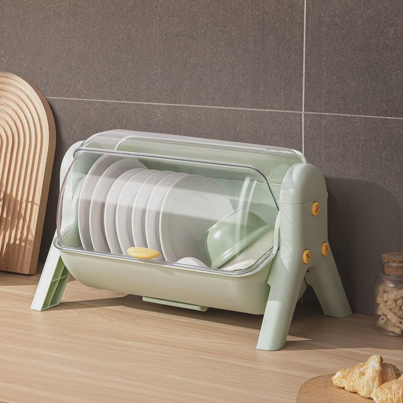 厨房置物碗架碗碟台双层收纳架沥水置加厚透明带盖碗筷储物架