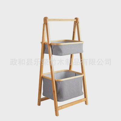 多层布艺竹制置物架可侧拉脏衣篓卫生间置物架收纳架洗衣篮