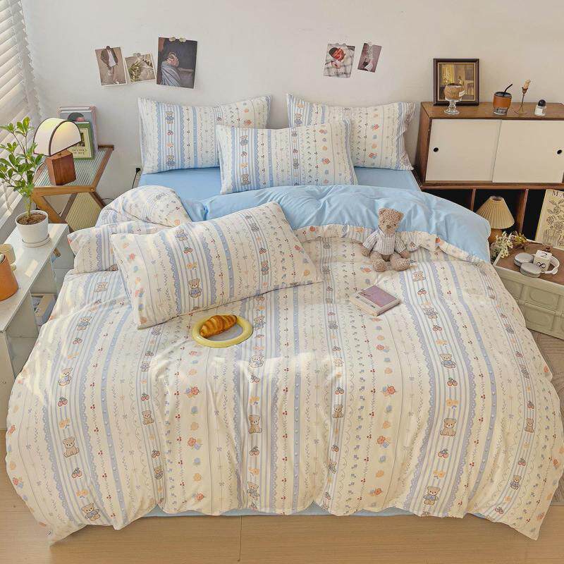 ins风超柔床上四件套床单双人被套单人被罩床笠式学生宿舍三件套