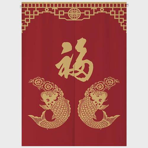 中式大红福字门帘家用入户布艺挂帘厨房卧室隔断帘玄关卫生间帘子
