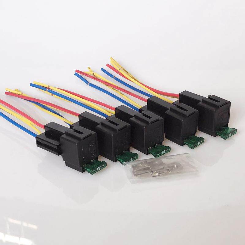 5套装带汽车配件片12v30a汽车继电器保险保险盒继电器