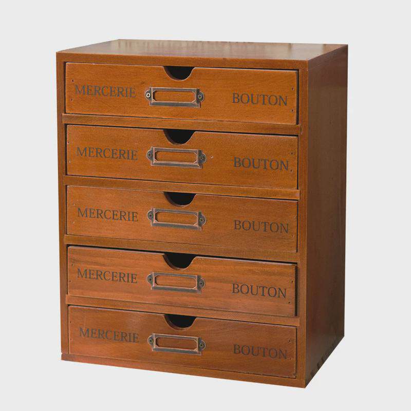 木质五层小型收纳柜宿舍办公室桌面复古收纳盒抽屉台面收纳整理柜