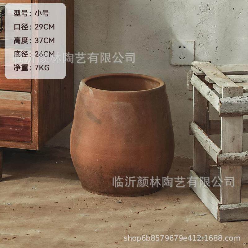 复古粗陶盆侘寂风花盆土陶盆色陶瓶民宿装饰陶盆花瓶落地大花盆