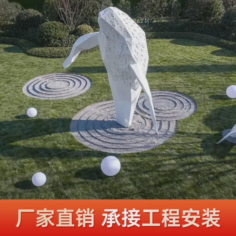 当代设计菱形不锈钢海豚雕塑不锈钢水景摆件海豚雕塑户外公园动物