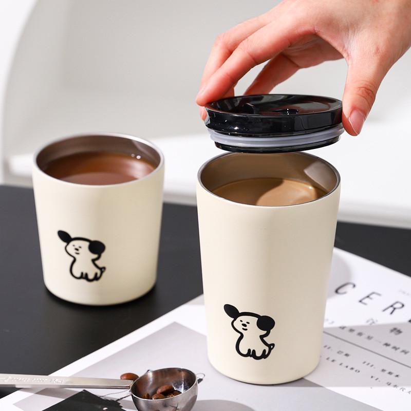 咖啡杯带盖不锈钢保温水杯小巧便携随行杯户外马克杯子设计感小众