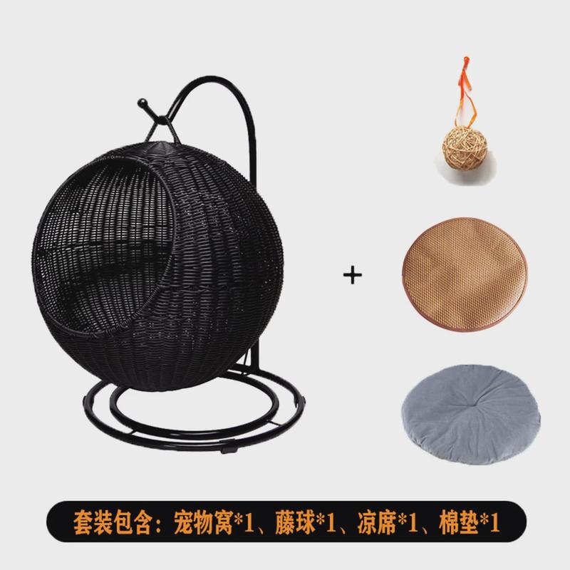 猫窝冬季网红藤编猫吊篮半封闭保暖猫咪窝可水洗宠物窝四季通用