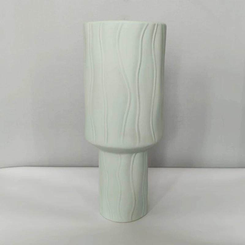北欧陶瓷高脚花瓶白色书房客厅插花餐桌装饰花器设计师样板房软装