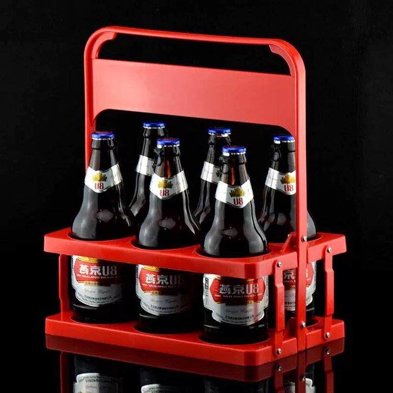 KTV啤酒塑料提篮便携式提蓝可折叠酒架6瓶装提子手提框红酒筐杯架