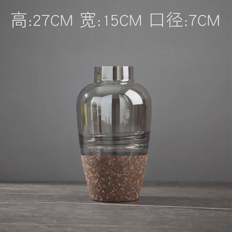 轻奢玻璃花瓶茶色加磨砂石电镀水培花器家居客厅装饰品插软装花瓶