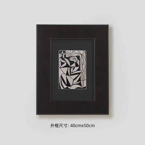 黑白抽象线条装饰画小众艺术中古风复古卧室走廊楼梯口过道壁画
