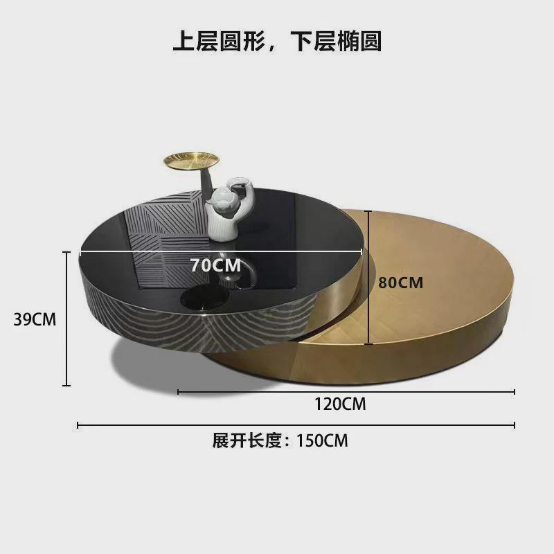 创意可旋转茶几意式极简小户型客厅家用现代简约椭圆形不锈钢