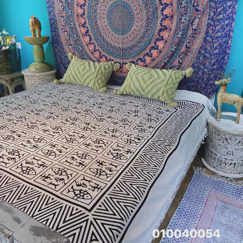 棉床单曼达挂毯挂帘门帘墙饰壁毯装饰布艺沙发巾黑白网红拉民宿