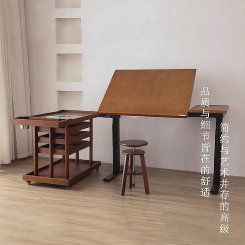 djar专业电动升降绘画桌子美术台专用绘画台实木绘图桌桌美术家用
