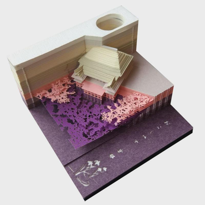 2025tik利批发3d立体纸雕模型清水寺led灯便签货源贴商务礼品