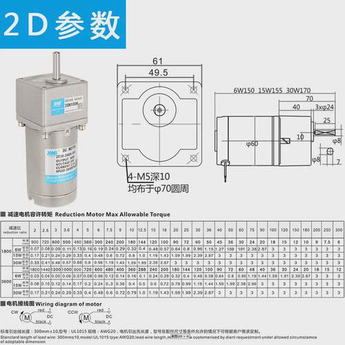 DC有刷直流减速电机12V24V微型齿轮马达可调速6W800W正反转大转矩