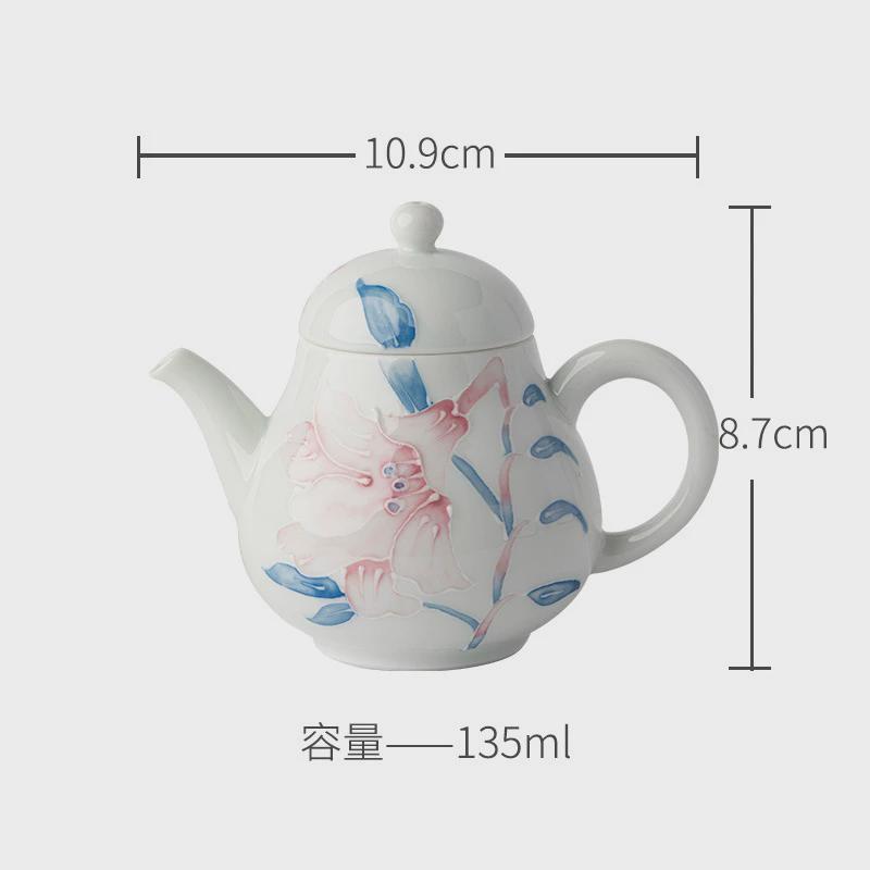 舍己宜物白瓷有田纯粉色百合花烧手绘茶壶功夫茶具陶瓷女生泡茶壶