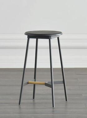 JOLOR进口现代简约北欧日式实木吧凳高脚吧台椅SOHO黑色圆吧凳