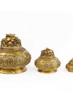 兴旺铜器铜带盖聚宝盆铜器聚宝盆财神五路聚宝盆摆件