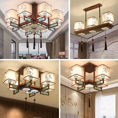 新中式吸顶灯中国风灯具套餐长方形卧室餐厅灯led客厅灯现代简约