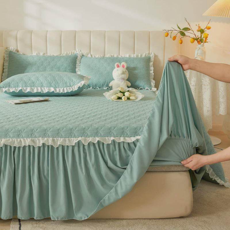 纯色夹棉床笠加款床裙二合一体单件白色床罩床围裙保护套四季通用,床上用品,床裙,淘宝优惠券,粉丝福利购,淘宝优惠卷