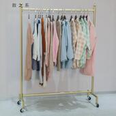 店可移动货架陈列架带滑轮 龙门挂衣架童装 金色服装 店展示架落地式