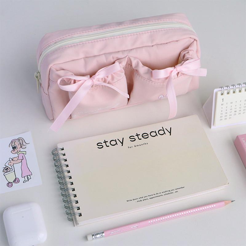 3egiz原创大容量粉色笔袋设计感小众芭蕾风丝带ins风女生文具收纳