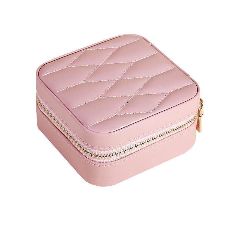 便携珠宝首饰盒带镜收纳戒指手饰旅行小首饰收纳盒PU皮革多层盒子