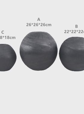 厂家销售手制木质工艺黑色碳化花瓶花桶桌面装饰酒店别墅家居摆件