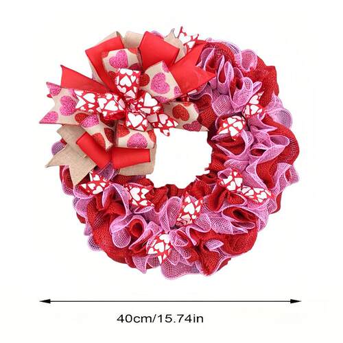 现货厂家批发新品情人节粗麻布手工爱心花环门婚庆挂居家装饰