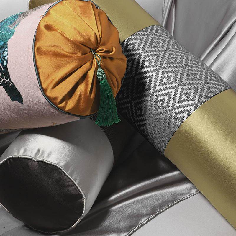 新中式沙发客厅丝绣圆枕靠枕灰色黄色绸缎床上靠垫靠背样板间枕套,居家布艺,腰靠垫,淘宝优惠券,粉丝福利购,淘宝优惠卷
