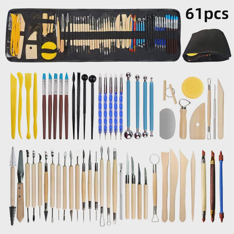 陶艺工具61件套装软陶泥塑造型雕刻刀压痕硅胶点钻笔粘土工具