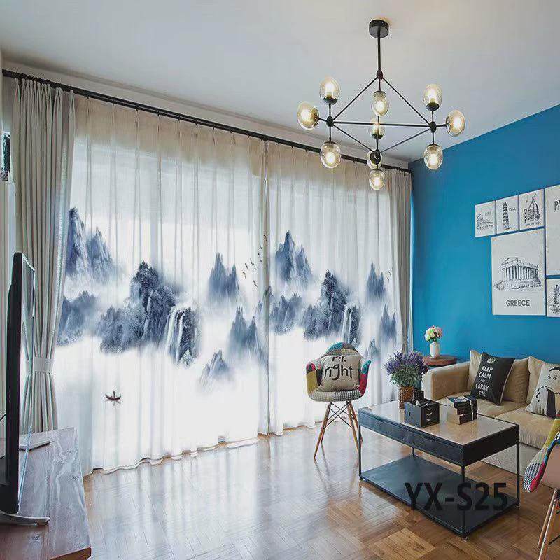 0wyv现代新中式水墨山水画风景客厅书房禅意名宿窗帘卧室纱帘窗纱