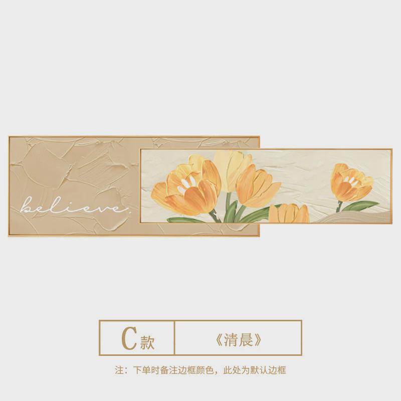 奶油风客厅叠加风花卉壁画日式原木装饰画现代简约沙发背景墙挂画图片