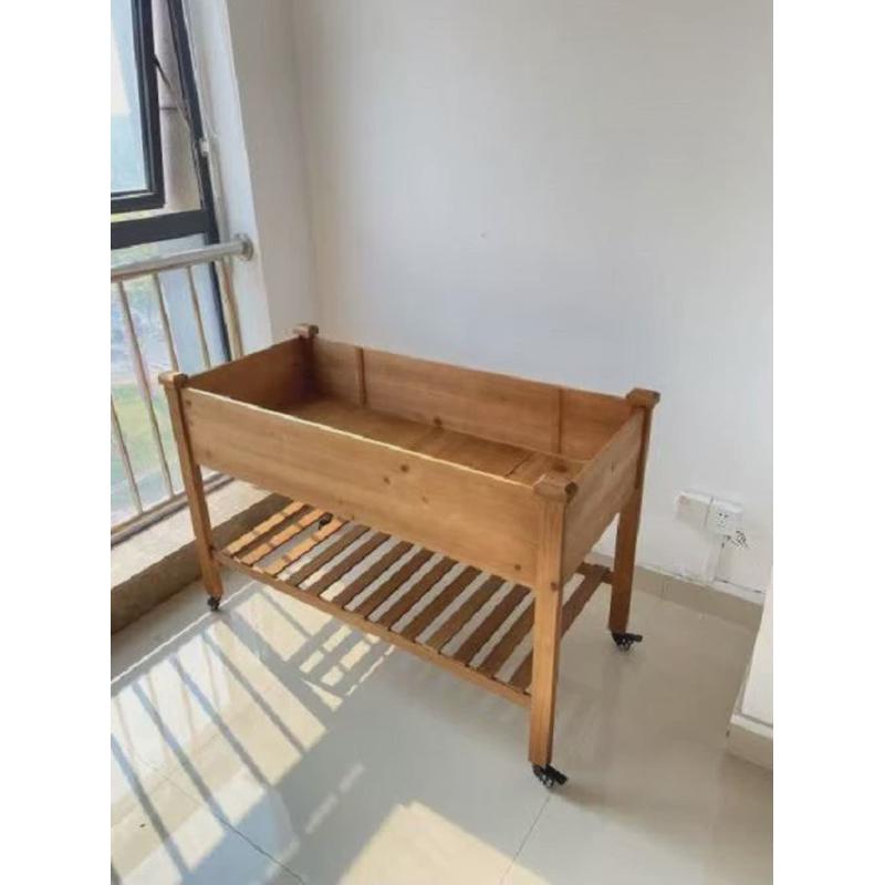 竹木可移动带滚轮的花床落地双层超大花架子花园用品庭院花盆架子