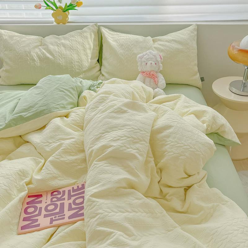 床单四件套水洗棉ins夏季泡泡纱水洗棉被套被罩单人学生宿舍床上