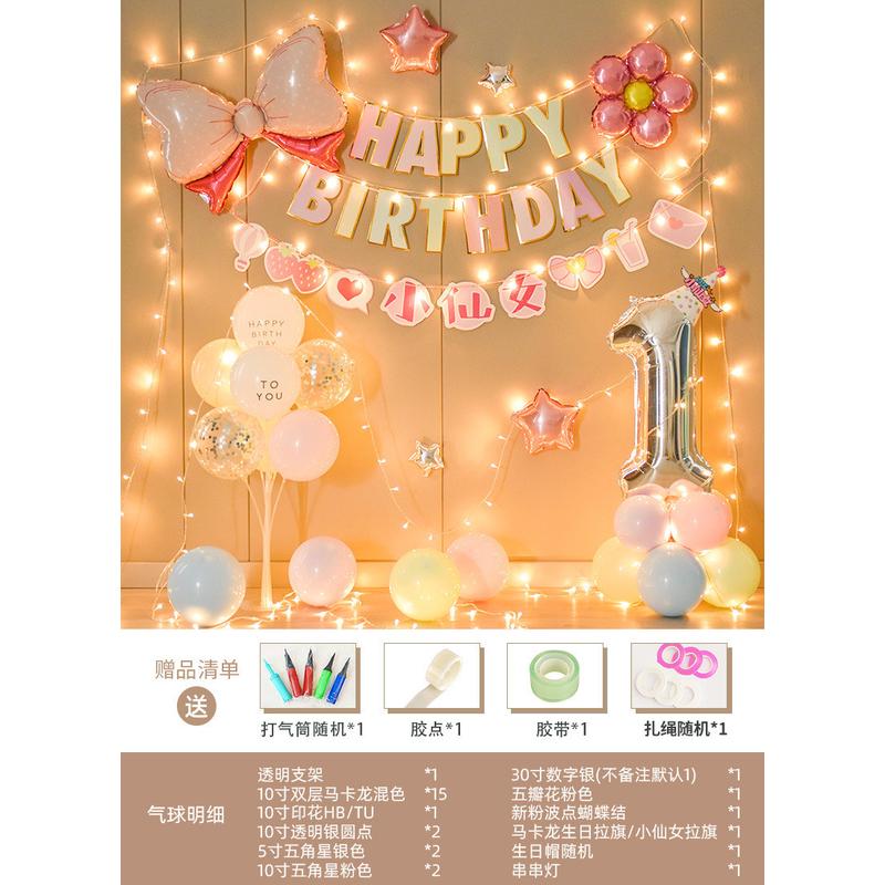 女孩生日仪式家里布景感布置宝宝一周岁3岁2岁场地背景墙装饰气球
