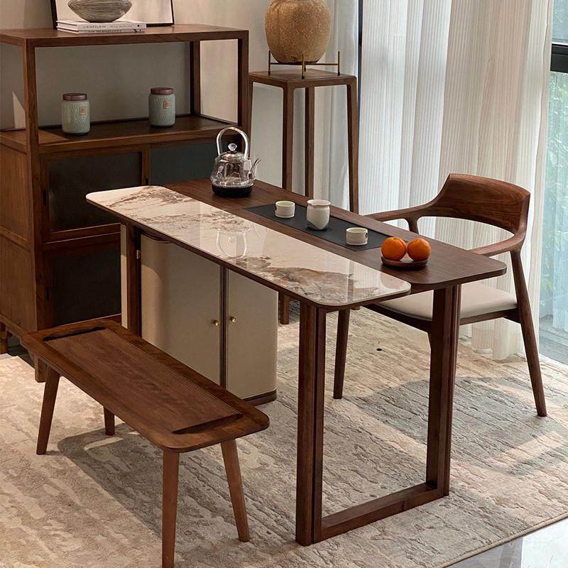 新中式茶桌2025新款高端阳台小型家用实木岩板茶台喝茶桌胡桃木