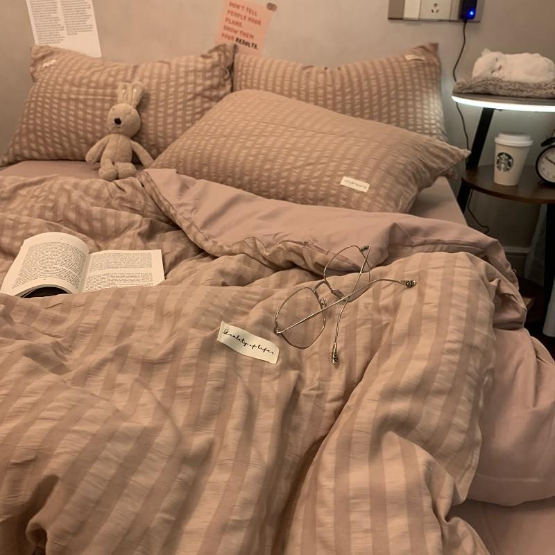 s588ins绿色条纹韩泡泡小系床上四件套文艺女1.5m1.8米被套床单三