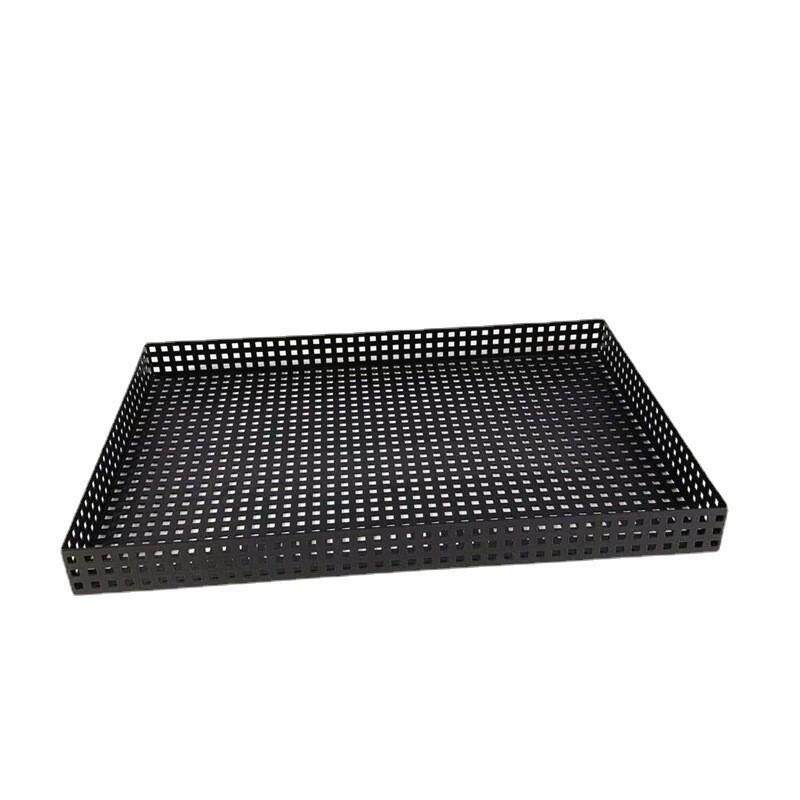 现代简约镂空托盘长方形黑色金属客厅茶几饰品装饰摆件软装茶盘