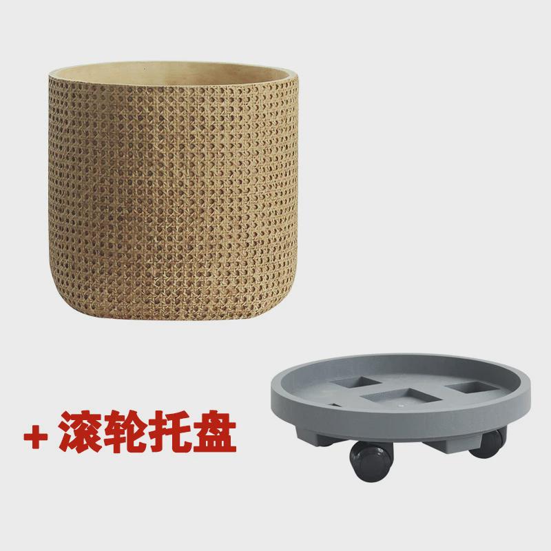 北欧水泥花盆客厅落地竹编简约室内盆栽创意个性仿编织大号盆器