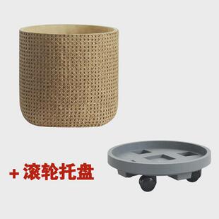 北欧水泥花盆客厅落地大号简约室内盆栽创意个性仿编织竹编盆器