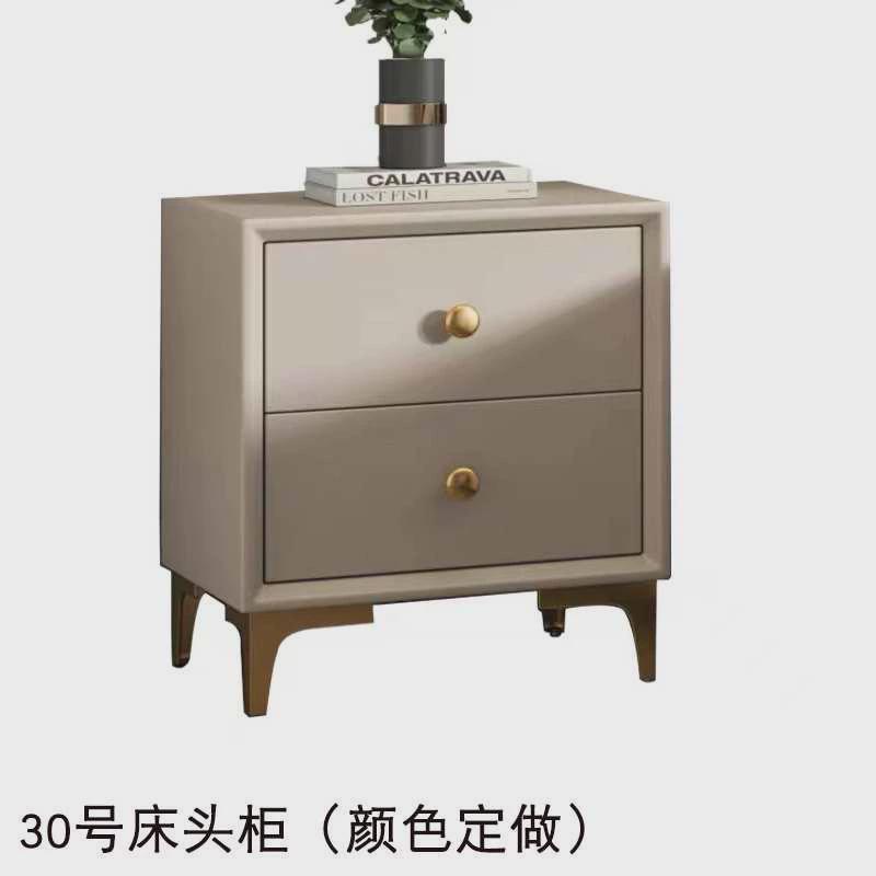 板式床头柜式意轻奢皮储物柜现代简约二抽收纳柜卧室床边柜整装