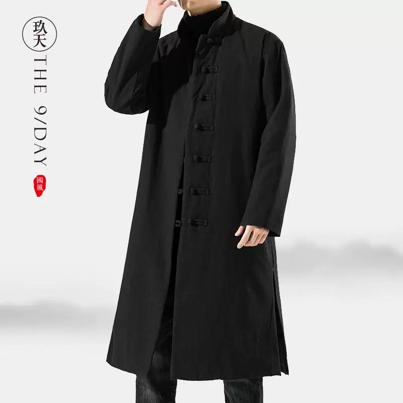 Long down jacket with down, Chinese style, with embroidery, increased thickness, oversize