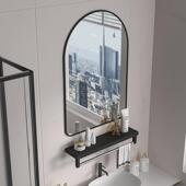 免打孔浴室镜卫生间门形壁挂镜带置物架厕所贴墙式 化妆洗手台镜子