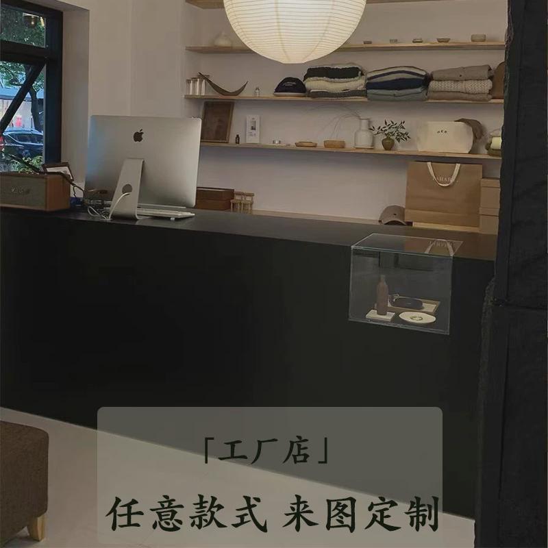 买手网红店简约烤漆黑收银台服装店美容店公司前台接待台中岛吧台