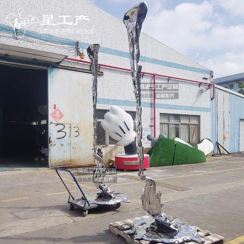 水滴酒店瀑布不锈钢镜面雕塑浪花售楼部大堂水花软装大型户外雕塑