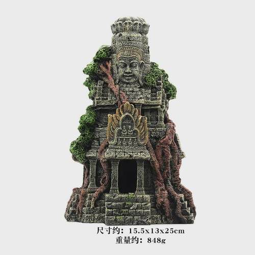 爬虫箱水族箱仿真观赏鱼缸造景树脂工艺品装饰摆件菩萨佛头像神庙