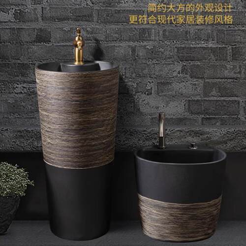 立柱式洗脸盆户外洗手盆别墅庭院花园洗手池中式洗手盆台一体室外